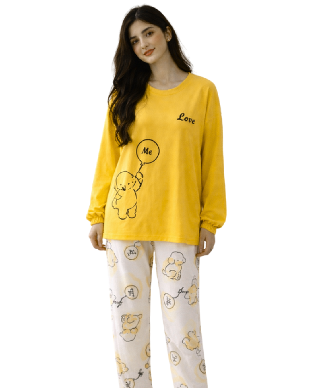 Yellow flower printed night suit in premium fabric cotton jarsy