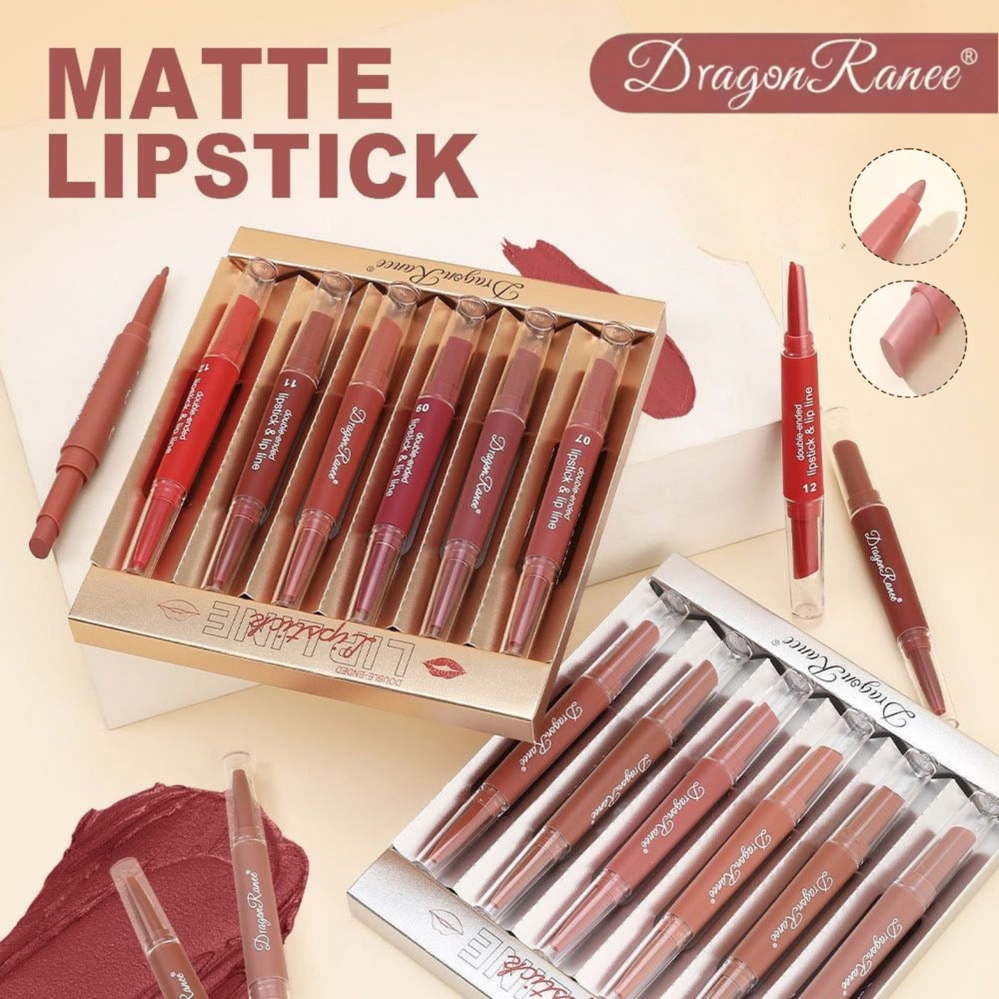 Dragon Ranee - 2 in 1 Matte Velvet Lipstick & Liner Set of 6