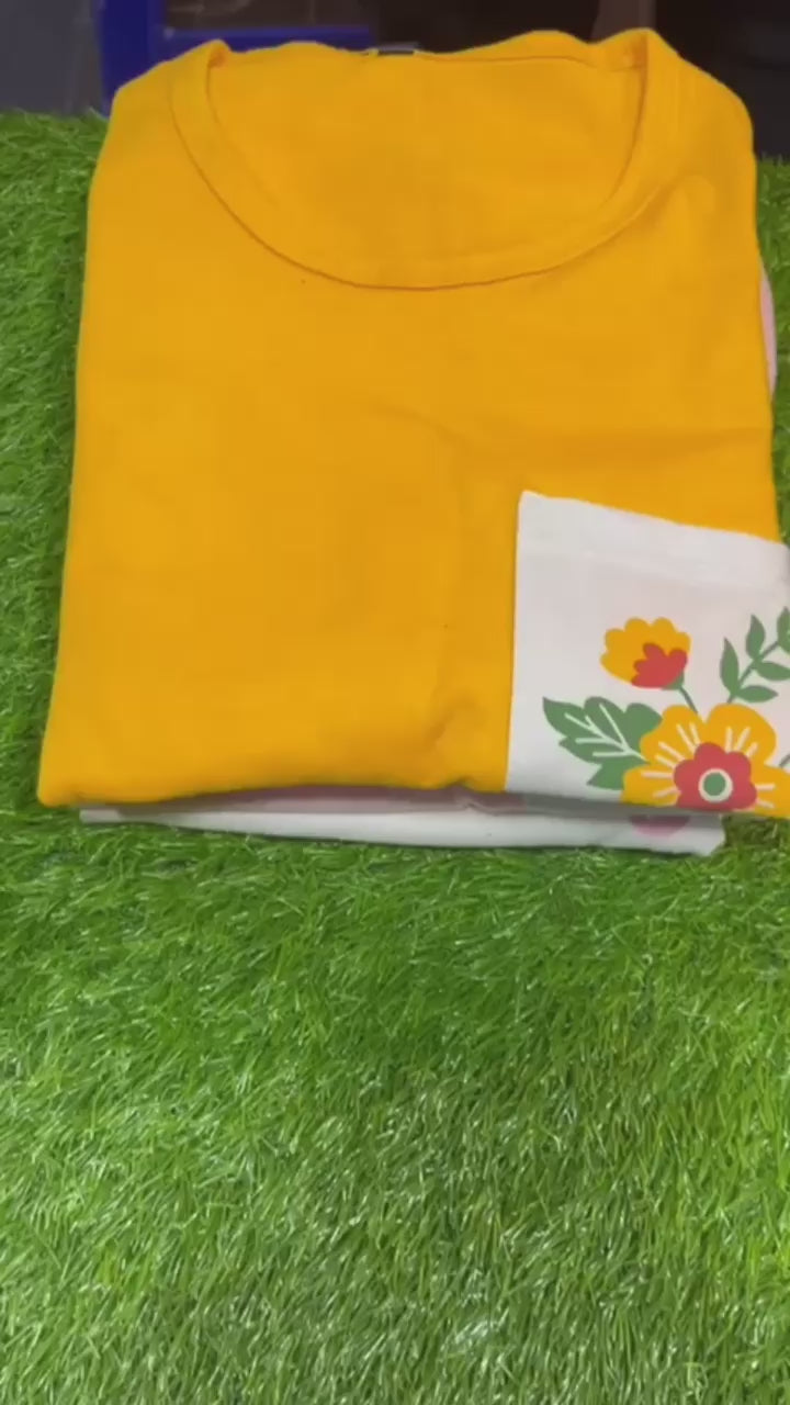 Yellow flower printed night suit in premium fabric cotton jarsy