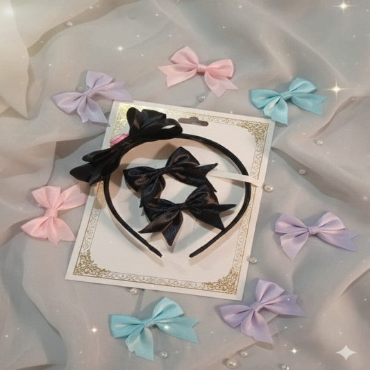 Kids Girls Bow Hairband With 2 Pes Bow Clip