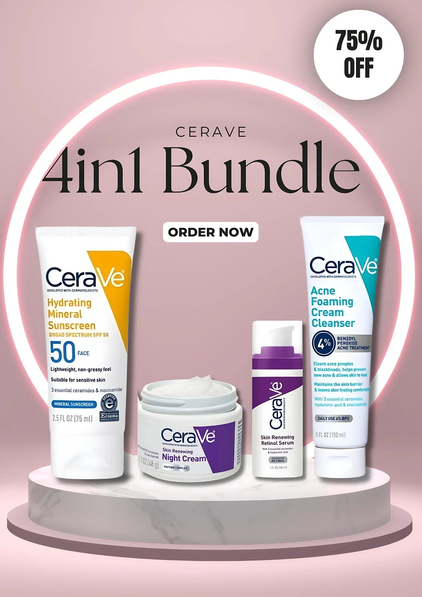 CeraVe 4-in-1 Skincare Kit | Cleanser, Serum, Sunblock & Night Cream