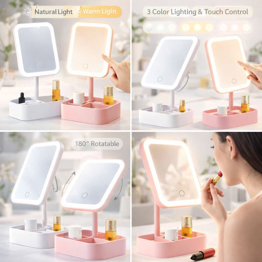 Led Makeup Mirrors With Storage Bases