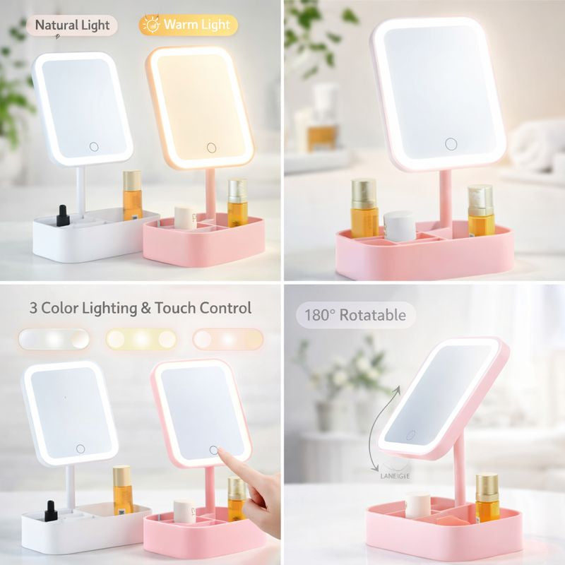 Led Makeup Mirrors With Storage Bases