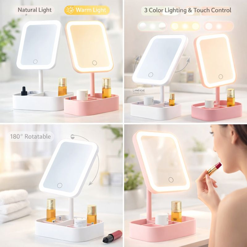 Led Makeup Mirrors With Storage Bases