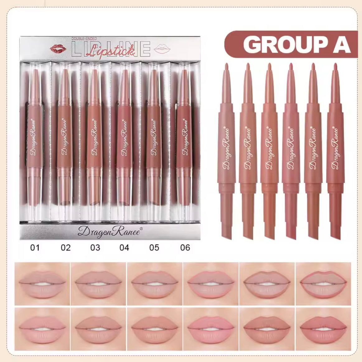 Dragon Ranee - 2 in 1 Matte Velvet Lipstick & Liner Set of 6