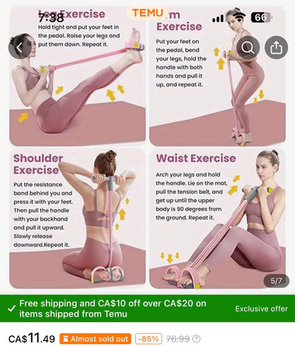 Resistance Bands 4-Tube Yoga Pedal Puller Resistance Band
