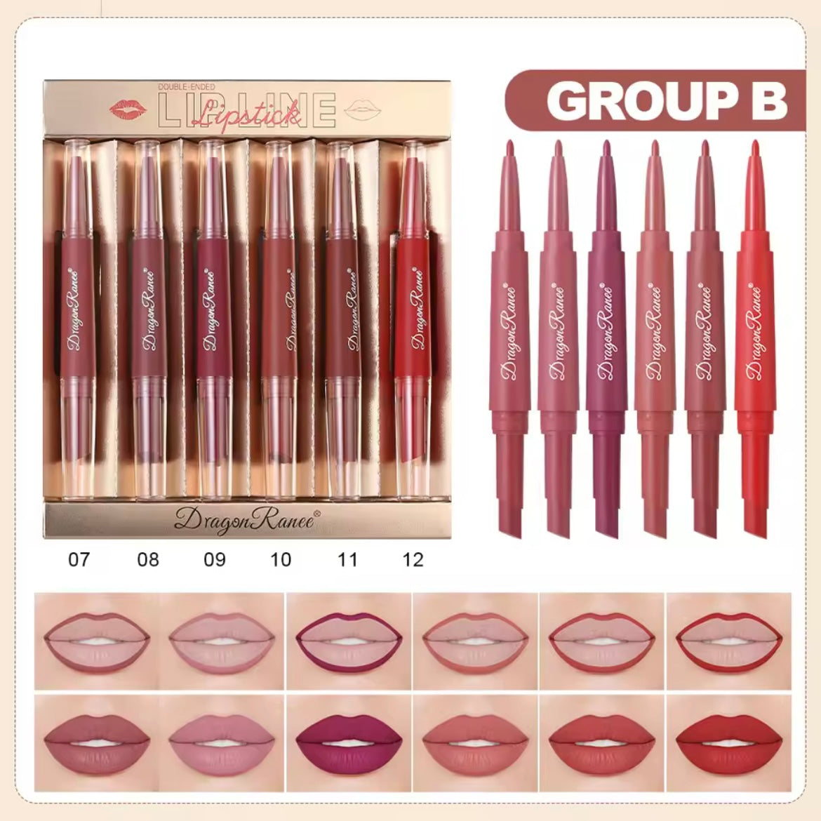 Dragon Ranee - 2 in 1 Matte Velvet Lipstick & Liner Set of 6